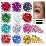 Teenitor Body Glitter Face Glitter Makeup Festival Glitter, 12 Colors Face and Body Glitter Gel, Hair Glitter Gel, Body Makeup