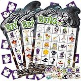 39 Pcs Halloween Party Bingo Game for Adults Kids 24 Players Tomb Shaped Bingo Game Card with Rewards Stickers for Families Friends Students Large Group Gathering Activities Boo Spooky Party Favors