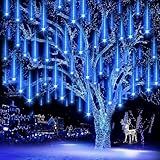 ZROPAW Christmas Lights Outdoor,24 Tubes 864 LED Meteor Shower Lights 12Inch, Waterproof Icicle Light Outdoor Christmas Decorations for Xmas Tree Yard Party, UL Plug, Blue