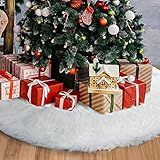 Christmas Tree Skirt - 48 inches White Luxury Soft Faux Fur Tree Skirt, Large Christmas Tree Skirts, Pets Favors for Xmas Tree Decorations and Ornaments Fluffy Long Fur