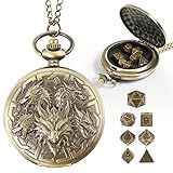 Banloga D&D Dice Set,7PCS Metal Dice for Dungeons and Dragons,Mini Dice Set with Pocket Watch Case,Role Playing Board Games Accessories (Dragon, Bronze)