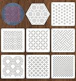 8Pcs Sashiko Stencil, 5.12 x 5.17 Inch Plastic Quilting Stencils for Hand Quilting Sashiko Template Geometric Pattern Grid Stencils Perfect for Hand-Quilting & Embroidery, 2.5mm Thick