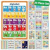 Classroom Educational Posters - 20pcs 16” x 11” - Teacher Classroom Must Haves Supplies Essentials - ABC Alphabet Poster School Supplies - Elementary Kindergarten Preschool Learning Activities