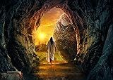LTLYH 7x5ft He is Risen Resurrection Backdrop Jesus Leaving Tomb Christian Easter Photography Background for Church Sunday Service Religious Photo Decor 296