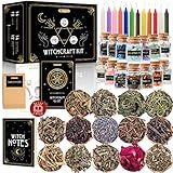 Wyspell Witchcraft Supplies Kit for Witch Altar 54PCS - Spell Candles for Witches - Crystals Spell Jars for Witches - Herbs for Spells - Beginner Witch Starter Box - Witchcraft Kit