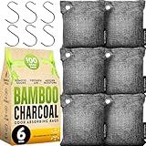 Charcoal Odor Absorber for Strong Odor (6 Pack, 100g each), Bamboo Charcoal Air Purifying Bag, Basement Musty Odor Eliminator Deodorizer, Activated Charcoal Odor Absorber for Closet, Shoe, Car