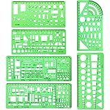 6 Pieces Plastic Measuring Templates Building Formwork Stencils Geometric Drawing Rulers for Office and School, Clear Green
