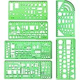 6 Pieces Plastic Measuring Templates Building Formwork Stencils Geometric Drawing Rulers for Office and School, Clear Green