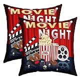 Feelyou Movie Night Reversible Throw Pillow Covers for Theater Cinema Poster Pillow Covers Home Decor Old Fashion Home Decor Square Cushion Covers Set of 2 Popcorn Snacks 18 x 18-Inch