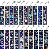 Zonon Space Theme Bookmarks with Metal Charms Planet Rocket Space Ship Theme Bookmarks Inspirational Quotes Cards for Reading Party Favors Adults Encouragement(20 Pieces)