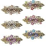 TCOTBE Hair Clips, 6 Pcs Vintage Flower Metal French Barrettes with Crystal Rhinestones, Sparkly Glitter Decorative Hair Clips, Retro Hair Pins and Snap Bridal Hair Accessories