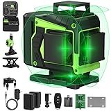 16 Line Laser Level 360 Self Leveling,Professional 4x360°Green Cross Line laser Level Tool for Construction and Picture Hanging,lazer leveler tool with 2 Batteries,Magnetic Bracket & Remote Control