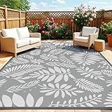 TitanCoziest Outdoor Rug for Patio - 5' x 8', Waterproof, Reversible Outdoor Plastic Straw Rugs with Reinforced Edges, Camping Mat Carpet for RV, Deck, Backyard, Balcony, Picnic, Beach (Leaf Gray)