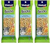 Vitakraft 3 Pack of Honey Flavor with Added Calcium Crunch Sticks Chinchilla Treats, 2 Sticks Each