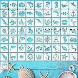 64 Pcs Ocean Stencils for Painting, Mini Sea Life Icons for Cards 3 Inch