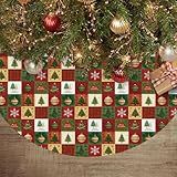 Christmas Tree Skirt 48 Inch, Red Christmas Tree Skirt Shnowflake Ball Funny Xmas Decor Seasonal Winter Holiday Indoor Home Party Decorations