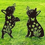 Doesen Metal Dog Garden Decor for Outside, French Bulldog Gift for Dog Lovers, Rust Proof Metal Black Silhouette Decorative Garden Stakes for Yard, Patio, Lawn Decorations, Outdoor Decor Yard Art