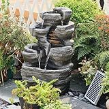 6-Tier Solar Water Fountain Outdoor, 24.4" H Cascading Rock Feature Garden Fountains and Waterfalls with Light, Pump, Solar Panel for The Patio, Deck, Porch, Backyard Home Décor, Stone Gray