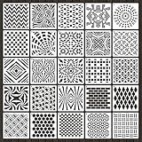 6 Inch Geometric Stencils for Painting, 25 Pieces Reusable Painting Templates for Scrapbooking Cookie Tile Furniture Wall Floor Decor Craft Drawing Tracing DIY Art Supplies(Geometric)