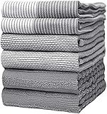Premium Kitchen Towels (20”x 28”, 6 Pack) | Large Cotton Dish Towels | Flat & Terry Highly Absorbent Kitchen Linen Set with Hanging Loop | Gray