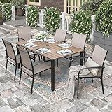 HERA'S HOUSE 7pc Patio Dining Set, Outdoor Wood-Like Metal Table & 6 Chairs