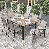 HERA'S HOUSE 7pc Patio Dining Set, Outdoor Wood-Like Metal Table & 6 Chairs