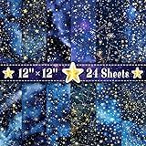 Feivando 24 Sheets Galaxy Scrapbook Paper 12'' × 12'' Double-Sided Starry Sky Pattern Paper Blue Space Decorative Decoupage Cardstock for DIY Crafts Making Scrapbook Supplies
