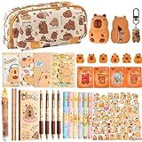 LJJINGXS Cute Capybara Pencil Case Gift Set, Includes Pencil Case,Capybara Ball-Point Pen,Color pen,Eraser,Bookmark,Mini notebook,Pencil sharpener,Stickers,Keychain.