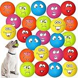 Jenaai 24 Pieces Funny Face Squeaky Dog Toys Latex Soft Toys Emoticon Dog Squeaky Ball Interactive Balls Fetch Play Toy for Small Medium Pets Animals Puppies Training(Multiple Colors)
