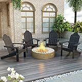 LUE BONA HDPS Adirondack Chairs Set of 4, Fire Pit Outdoor Chair Weather Resistant with Cup Holder, Modern Plastic Chair Plastic for Patio, Deck, Proch, Hotel, Resort, 350LBS, Black