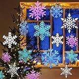 Daifunli 15 Pcs Large Christmas Hanging Snowflakes Ornaments 12" 8" Assorted Sizes Big Card Stock Glitter Snowflake Ornaments with Fish Line for Christmas Tree Winter Xmas Party Decoration(Colorful)