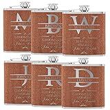 Set of 6, Groomsmen Gifts - Personalized Groomsman Flask w/Name, Title, Date - Cherry Wood - Groomsmen Proposal Gifts w/Optional Gift Box, Groom's Drinking Team, Bachelor Party Gifts - Best Man #D2