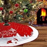 Christmas Tree Skirt Red Xmas Tree Ornaments for White Soft Plush Christmas Tree Mat with Snowy Pattern for Decorations Holiday Party 48 inches