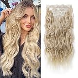 REECHO Clip in Hair Extensions,4PCS Blonde Extensions 24'' Thick Long Beach Waves hair extensions HE003 Invisible Lace Weft Natural Soft Hairpieces for Women – Dark Blonde with Light Ends (4PC278)