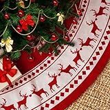 Lukisesy Christmas Tree Skirt 48 inch Tree Skirt Large Snowflake Reindeer Red Xmas Tree Skirt Rustic Christmas Decorations for Winter New Year Holiday Party Decor Indoor Outdoor, RED48IN