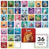 Hebayy 72 PCS Memory Matching Game, Real Animal Matching Cards for Toddlers 36 Pairs Memory Cards for Preschool 4 5 6 Years Old