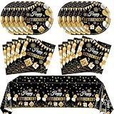 41PCS Retirement Decorations For Men Black and Gold Disposable Tablerware Decoration Favors Including Napkins Plates Tablecloth Set for Women Men Serves 20