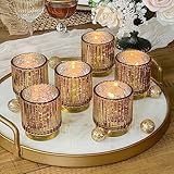 Kate Aspen Vintage Fluted Gold Glass Votive Candle Holders and Tea Lights Candles - Gold Candle Holders Set of 6 for Boho Home Decor, Kitchen Shelf and Bookshelf Decor, Rustic Table Decorations