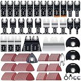 CONNOO 156 Pack Oscillating Saw Blades, Oscillating Tool Blades with Sandpaper, Multitool Bi-Metal Blades Kits for Wood Metal Plastics Quick Release Fit Dewalt Ryobi Milwaukee Rockwell Makita