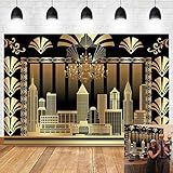 7x5ft The Great Gatsby Photography Backdrop Roaring 20's 20s Themed Backdrop Vintage Dance Black Gold Art Event Decoration Birthday Wedding Party Decoration Photo Background Booth Banner Supplies