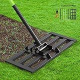 Seeutek Lawn Leveling Rake, 17” x 10” Lawn Leveler with 6.5FT Stainless Steel Handle Rakes for Lawns, 0-180° Adjustable Ground Leveler Tool for Yard, Level Soil Sand Dirt Surfaces