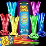 PartySticks 100 Ultra Bright Glow Sticks Bracelets and Necklaces - Premium Glow in the Dark Party Supplies and Decorations - Bulk 8" Glowsticks Party Favors Pack