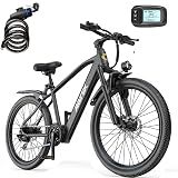 26" Electric Bike for Adults 748W Peak Electric Dirt Bike, 22Mph Speed, 360Wh Lithium Battery & 7-Speed, Max Range 40+ Miles(Pedal-Assist), Electric Mountain Bicycle for Adults Women Men (GT300 Back)