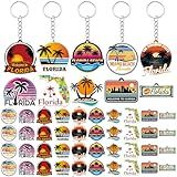 Trnayi 50 Pcs Florida Souvenirs Acrylic Keychain Gifts Bulk United State Florida Keychain Palm Tree Sea Sun Map Travel Gifts Souvenirs for Women Men Friends