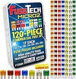 FuseTech Micro2 APT ATR 120 Piece Automotive Commercial Car Fuse Assortment (119 Blade Fuses + Fuse Puller) 5A 7.5A 10A 15A 20A 25A 30A