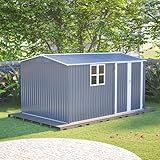 YOPTO 8x12FT Outdoor Storage Shed,XL Heavy-Duty Metal Shed W/Window & Floor Frame,Garden Tool House W/ 4 Air Vents,Dual Sliding Hinged Door & Sloped Roof,for Backyard,Patio,Lawn,Grey