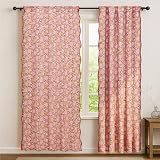 Ridhi Strawberry Pink Floral Cotton Scallop Curtain Panel, 84 Inch, 1-Pack