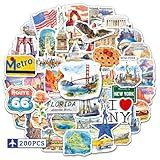 zheyistep 200PCS US Travel Stickers USA State Stickers for Scrapbooking Laptop Luggage, Watercolor America City Iconic Landmark National Park Decals for Journal Water Bottle