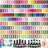 VANREESA 60 Pcs Gel Nail Polish Set, 55 Colors Gel Polish with Base Coat & 4 Effects Top Coat Full-Color Nail Polish Set All Seasons Nail Kit Gifts for Women Girls Nail Salon at Home