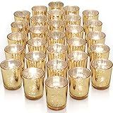 LETINE Gold Votive Candle Holders Set of 36 - Speckled Mercury Gold Glass Candle Holder Bulk - Ideal Fall Decor for Boho Wedding Centerpiece Table，Halloween & Thanksgiving Decorations Indoor